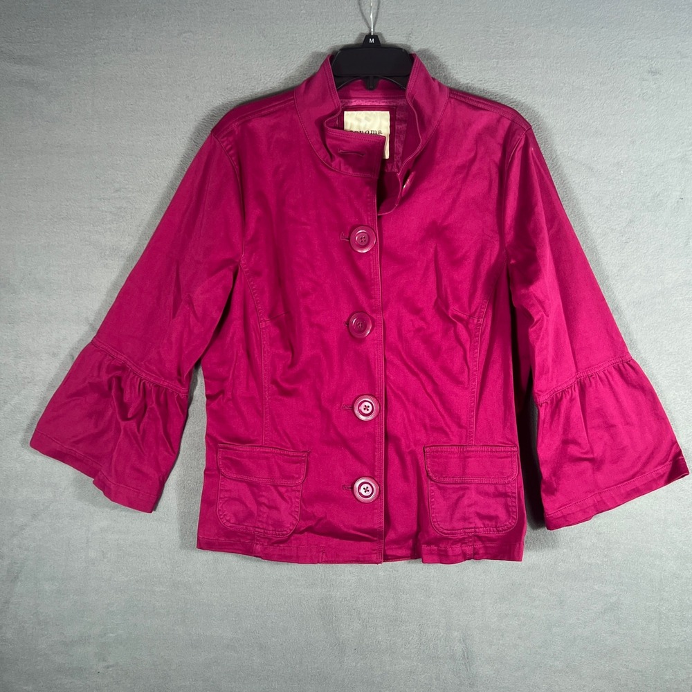 Sonoma Womens Jacket XL Pink Bell Sleeve Ruffle Peplum Button Front Cotton